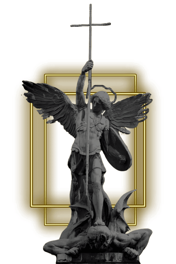 Angel Statue with glowing golden frames